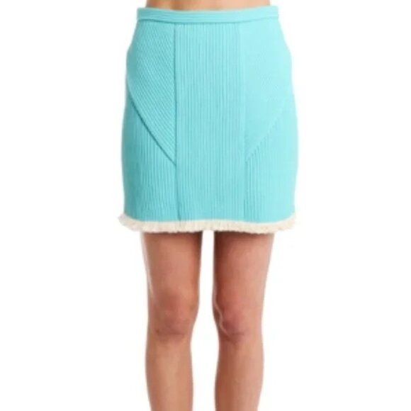 NWT PHILLIP LIM trapunto sky blue ribbed high waisted corded frill mini skirt 2 - Picture 2 of 10